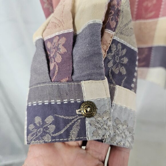 Alfred Dunner Lavender Pink Patchwork Floral Button Down Blouse Boho 20W - Picture 8 of 13